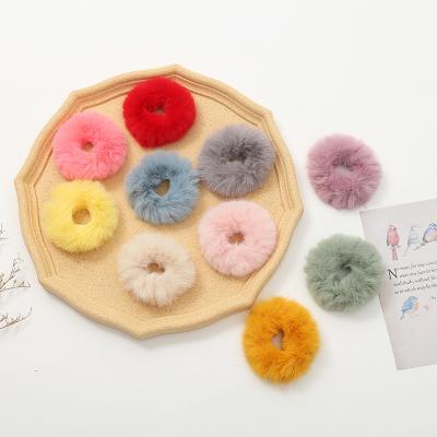 China Girls Women Fluffy Cute Solid Hair Accessories Ponytail Stretch Tops Soft Hairy Elastic Hair Scrunchies Holders for sale