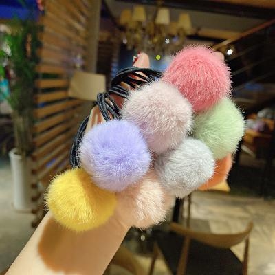 China Rainbow High Quality Multi Color Layer Ponytail Holder Hair Tie With Blurred Ball Women Girls Hair Accessories for sale