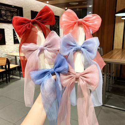 China Attractive Korean Style Ribbon Tassel Hair Clip With Sweet Big Bow Women Hairpin for sale