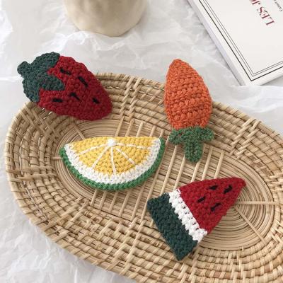 China Cute Color Hair Pin Korean Style Carrot Strawberry Fruit Hair Clip Homemade Crochet Woven Wool Hair Accessories for sale