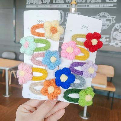 China Color Hair Pin Cute Babies Hair Accessories Homemade Wool Woven Flower Hair Clip Winter Colorful Barrette for sale