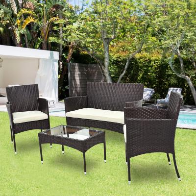 China Easy Assemble Modern Cheap Running Outdoor Cane Yard Furniture Cover Garden Table Chair Set Patio Rattan Sofas Garden Sets for sale