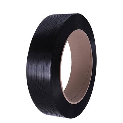 China Machine Packing Black Steel Wooden Strap Pet Strapping Roll Polyester Strapping Belt for sale