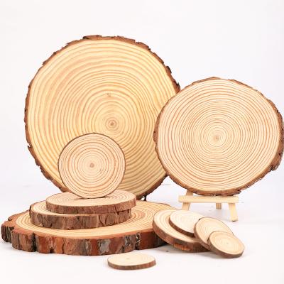 China New Europe Natural 3~12cm Pine Round Unfinished Wood Slices Circles With Tree Bark Log Discs DIY Craft Wedding Party Painting for sale