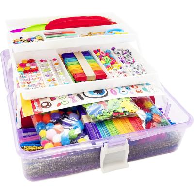 China Funny Educational Toy 1000pcs DIY Craft Art Supply Set Giftable Craft Box Included Colorful Pipe Pompoms Feather for Kids Toddler Modern Crafting Kit for sale