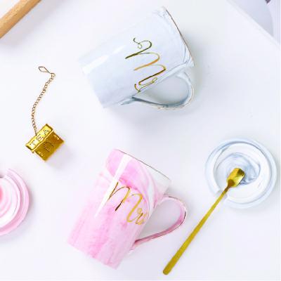 China Viable Single Birthday Mr. Ceramic Marble Coffee Mug with Spoon for sale