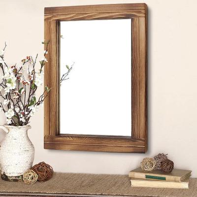 China Handmade Rustic Bathroom Wall Hanging Rectangle Farmhouse Decorative Wall Mirror With Wood Frame for sale