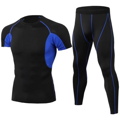 China PRO QUICK-DRY Men's Tight-fitting Fitness Sports Training Suit Quick-drying Elastic Suit Short Sleeve Pants for sale