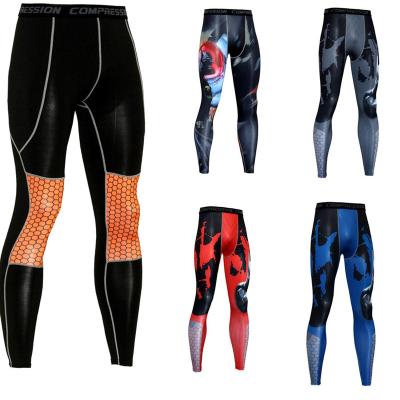 China QUICK DRY tights mens sports fitness pants yoga running quick dry 3D printed tight compression pants wholesale for sale