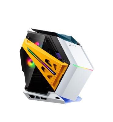 China 2022 Latest Desktop Special Shaped Tempered Glass Gaming Desktop Computer Water Cooled Case for sale