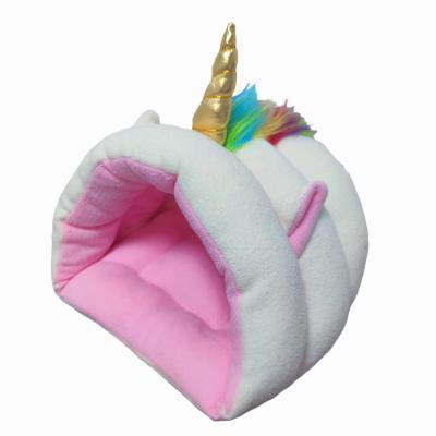 China Breathable Warm Unicorn Pet Bed Colorful Plush Cave Bed For Cats Small Animal Cave for sale