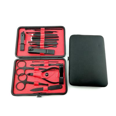 China Popular 18 in 1 Professional Pedicure Kit Nail Scissors Grooming Kit Stainless Steel with Travel Case 18pcs Black Leather Manicure Set for sale