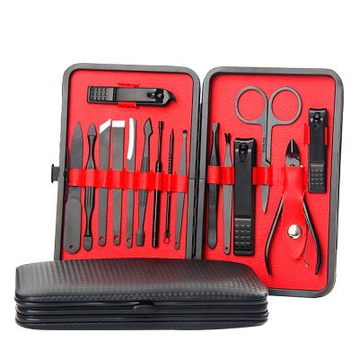 China Fashionable Stainless Steel Nail Tool Professional Grooming Nail Tools Kit With Travel Case 16Pcs Luxurious Manicure Pedicure Set for sale