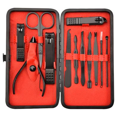 China Popular Professional Stainless Steel Nail Clipper Travel Grooming 12pcs Nail Tools Kit With Case Luxurious Manicure Pedicure Set for sale