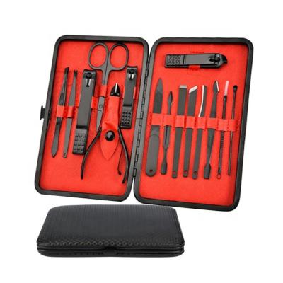 China Fashionable Professional Black Men's Nail Kit 15pcs Stainless Steel Nail Care Set Baby Nail Care Set Manicure Pedicure Pedicure Set for sale