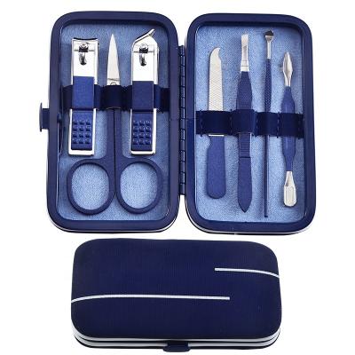 China Popular Women Kit 7pcs Nail Kit Pedicure Kit Gift Set Professional Grooming Set With Case Blue Leather Manicure Set for sale