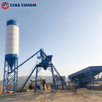 China Building Industry China Hot Sale 25m3/h Stationary Water Mixing Batch Concrete Plant With Hopper for sale