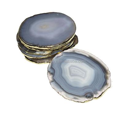 China Factory Wholesale Natural White Europe Gray Color Agate Slices Coaster Directly for sale