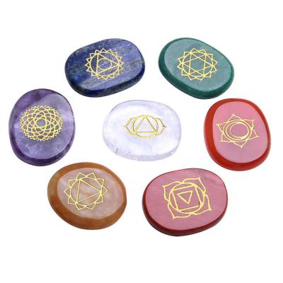 China Natural India Reiki Healing Crystals Gemstones 7 Chakra Crystal Stones with Chakra Symbol Engraved Tumbled Polished for sale