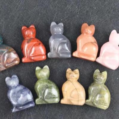 China Europe Assorted Gemstone Crystal Carving Pocket Cat Kitty Statues for sale