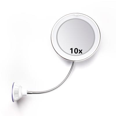 China 10X Magnifying Lighted Makeup Mirror Bathroom Adjustable Flexible Led Light Vanity Mirror With Suction Cup 360 Degree Rotate for sale