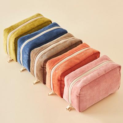 China Amazon Selling Women Durable Warm Soft Corduroy Color Small Square Cosmetic Bag With Logo for sale