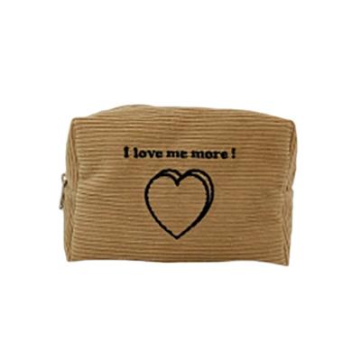 China Outdoor Embroidered Heart Logo Small Corduroy Makeup Pouch Durable Multicolor Women for sale