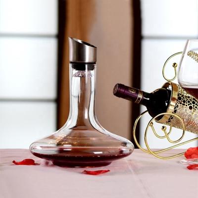 China 2021 Hot Sales Viable 1000ml Handmade Wine Decanter Glass Wine Decanter With Stainless Steel for sale