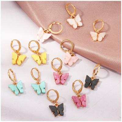 China European and American style Korean cute gold animal acrylic butterfly charms circle plastic earrings for girls jewelry for sale