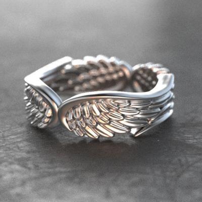 China European Thai Angel Wings Feather Wings Ring Silver Black Ring Hot Original Design Elegant Retro Style for sale