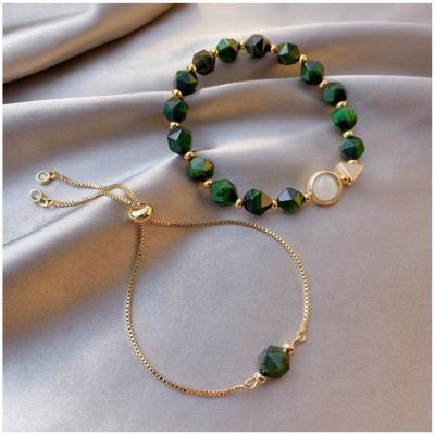 China FASHIONABLE Green Gemstone Bracelet Personality Adjustable Simple Female Bracelet 2 Set Bracelet for sale