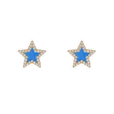 China FASHIONABLE Factory Custom Wholesale Gold Plated Multicolor Shiny Star Enamel Stud Earrings for sale