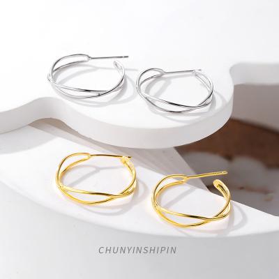 China FASHIONABLE simple interwoven Korean pave 925 huggie earring wave twisted earrings for women circle earrings for sale