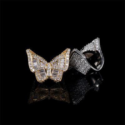 China TRENDY Hip Hop Iced Out Jewelry Wand Butterfly Ring CZ Diamond Gold Plated Finger Ring For Men And Women for sale