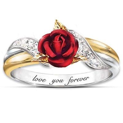 China Fashionable Valentine Gift for Girlfriend Rose Diamond Love You Forever Ring Rose Ladies Ring Red for sale