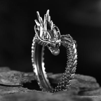 China Vintage Retro Personality Men Carved Dragon Pattern Alloy Open Ring For Men for sale