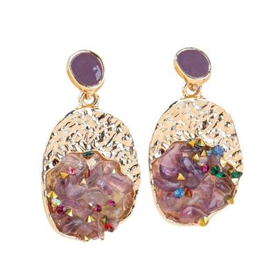 China New Trendy Trendy Designer Custom Fashion Gold Crystal Stone Drop Earrings Jewelry Purple For Women Lady for sale