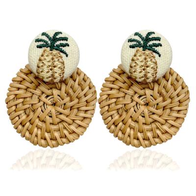 China Popular BOHEMIA Embroidery Pineapple Rattan Circle Geometric Round Fabric Earrings for sale