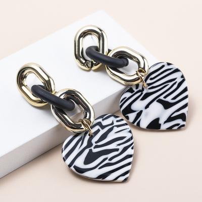 China TRENDY creative zebra pattern heart earrings jewelry fashion exaggerated personality resin earrings for sale