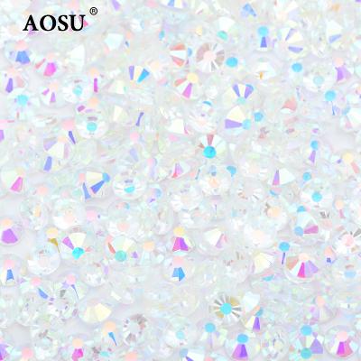 China Good Quality Transparent Glass Rhinestone Nail Flatback AOSU SS3 SS6 SS16 SS20 ab Diamond Strass Flatback Crystal Stones For Dress for sale