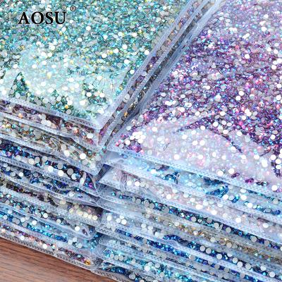 China Hot Sale SS3-SS50 Package Flatback AOSU Flatabck Crystal Stone Non Hotfix Strass Bulk Glass Rhinestone For DIY Crafts for sale