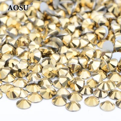 China Wholesale Multi Sizes Gold Color Flatback AOSU SS3-SS50 Non Hotfix Round Glass Crystals Flatback Rhinestone For DIY Crafts for sale