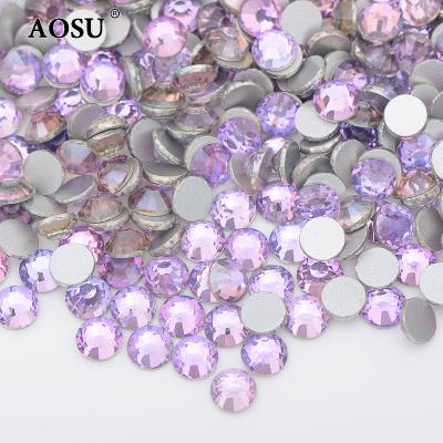 China Round Crystal Stones Pink Violet Strass Wholesale ss4 ss8 ss12 ss16 ss34 ss50 Glitter Glass Appliques Flatback Rhinestones for sale