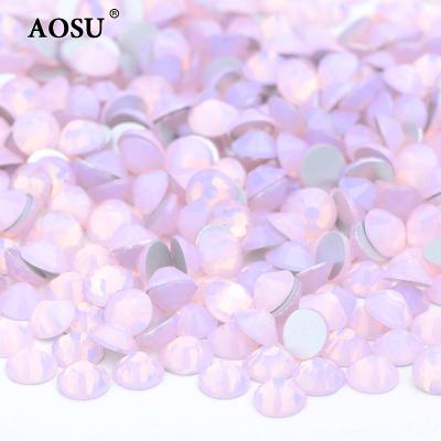 China Wholesale Flatback AOSU ss3 ss4 ss8 ss12 ss20 ss30 Round Flatback Crystal Strass Pink Opal Color Glass Rhinestones for sale