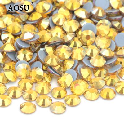 China Bulk Flatback AOSU SS4 SS10 SS12 SS16 SS20 SS40 Topaz ab Crystals Round Rhinestone Hot Fix Glass Rhinestones For Clothes for sale