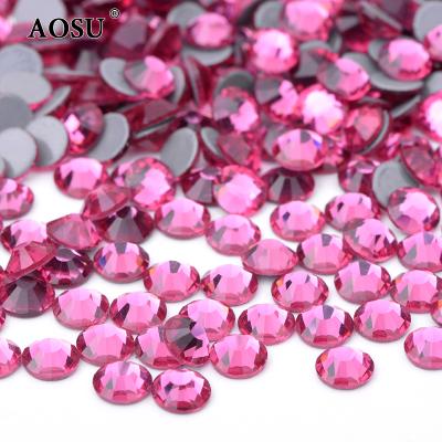 China Hot Sale SS3 SS6 SS16 SS20 Rose Color Round Glass Crystal Flatback AOSU Stone Flatback Hotfix Rhinestones For Garment Accessories for sale