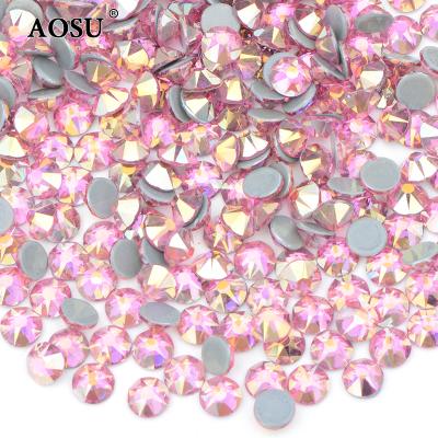 China AOSU Flatback Wholesale SS6-SS40 8 Cut 8 Small 16 Big Facet Rhinestones Hotfix Rhinestones Rose Rhinestones Glass ab Flatback For Dress for sale