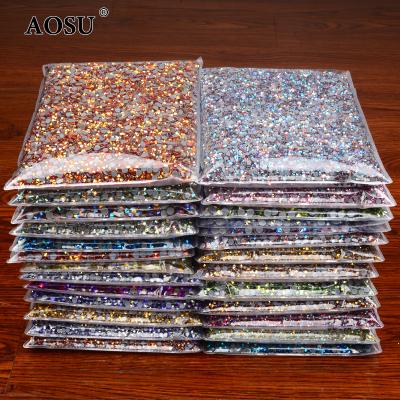 China Bulk Package SS3-SS40 Hotfix Crystal Stones Gold Iron On Rhinestone Flatback AOSU Glass Rhinestone For Dress Making for sale