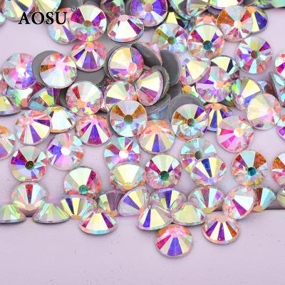 China AOSU Flatback Factory Wholesale SS4 5 6 8 10 12 ab Sparkly Crystal Rhinestones Around Hotfix Flatback Rhinestones For Clothes for sale