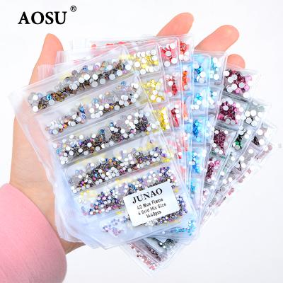 China AOSU Flatback Wholesale 6 Grid Non Hotfix Rhinestone Crystals Flatback ab Gems Mix Size Glass Rhinestone For Nail Art Decoration for sale